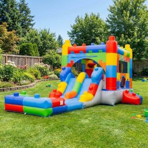 LEGO Block Party Water Slide Dual Lane Bounce House Combo rental from InflatableTX in North DFW