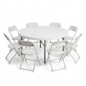 60 Inch Round Table 8 Chairs rental from InflatableTX in North DFW