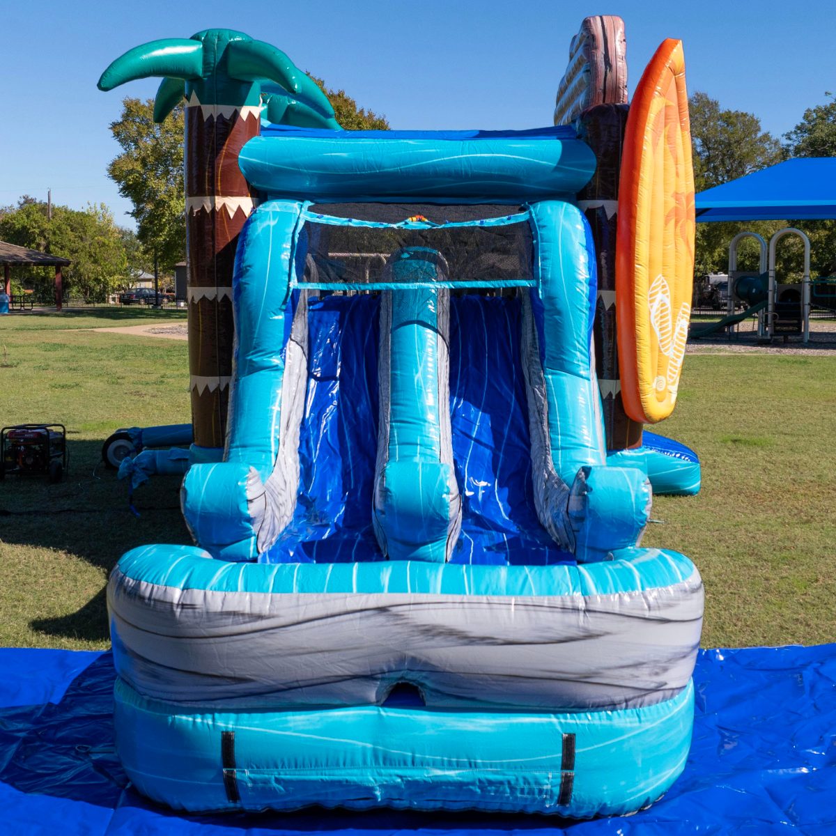 Another view of the Surf City Good Vibes Dual Lane Combo party rental