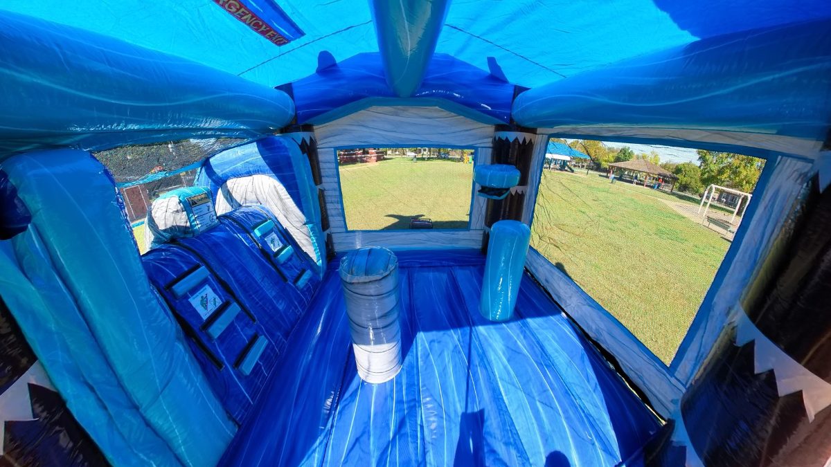 Surf City Good Vibes Dual Lane Combo delivered and set up by InflatableTX