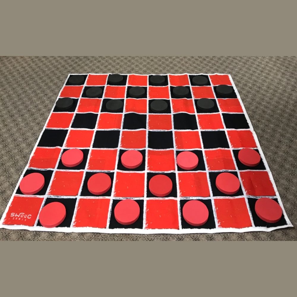 Giant checkers - 4 ft canvas mat with oversized red and black foam pieces