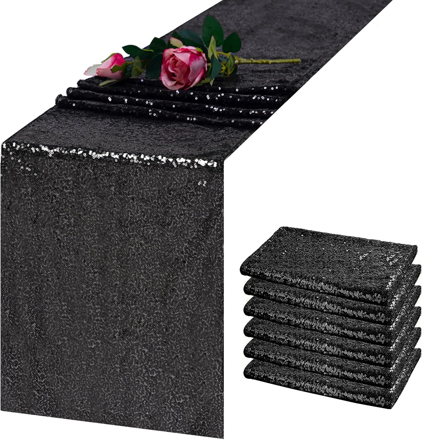 Black Sequin Table Runner 12x108 (choose color) rental - InflatableTX