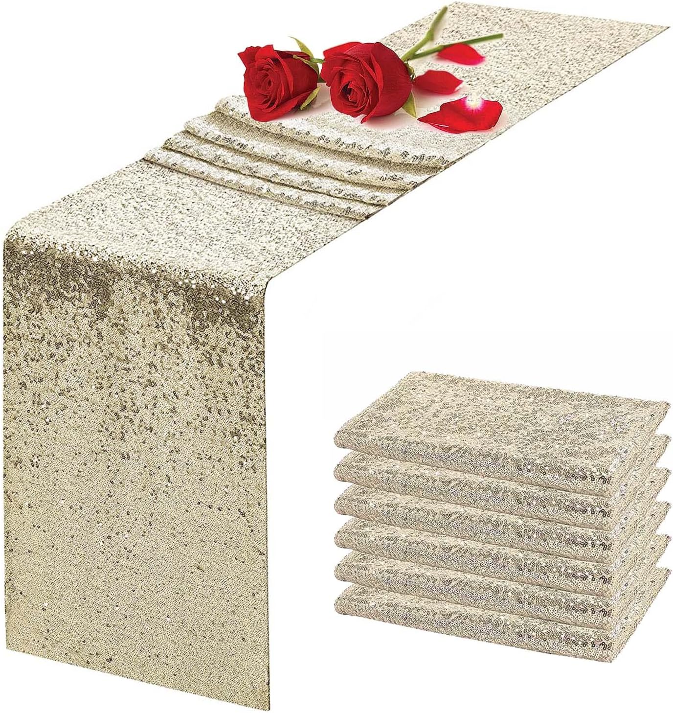 Champagne Sequin Table Runner 12x108 (choose color) rental - InflatableTX