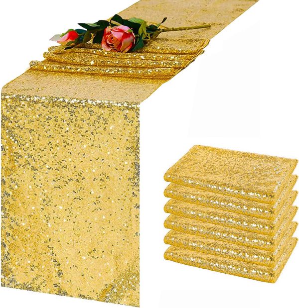 Gold Sequin Table Runner 12x108 (choose color) rental - InflatableTX