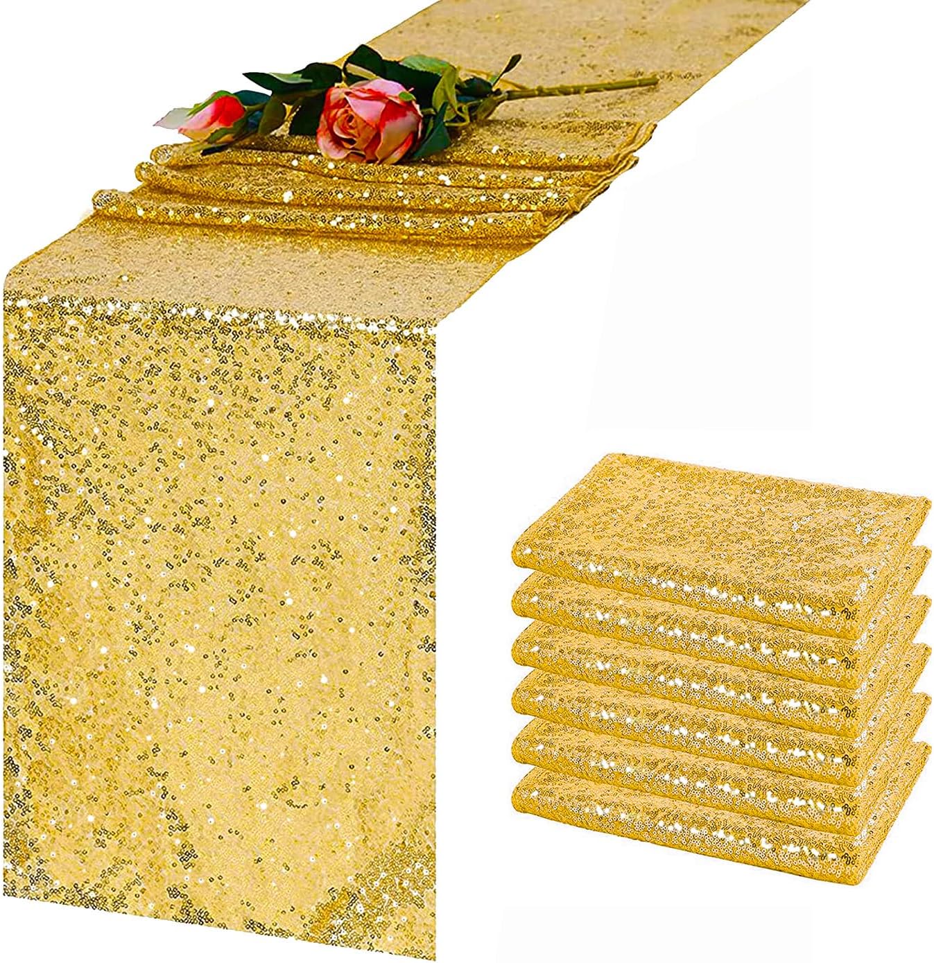 Gold Sequin Table Runner 12x108 (choose color) rental - InflatableTX