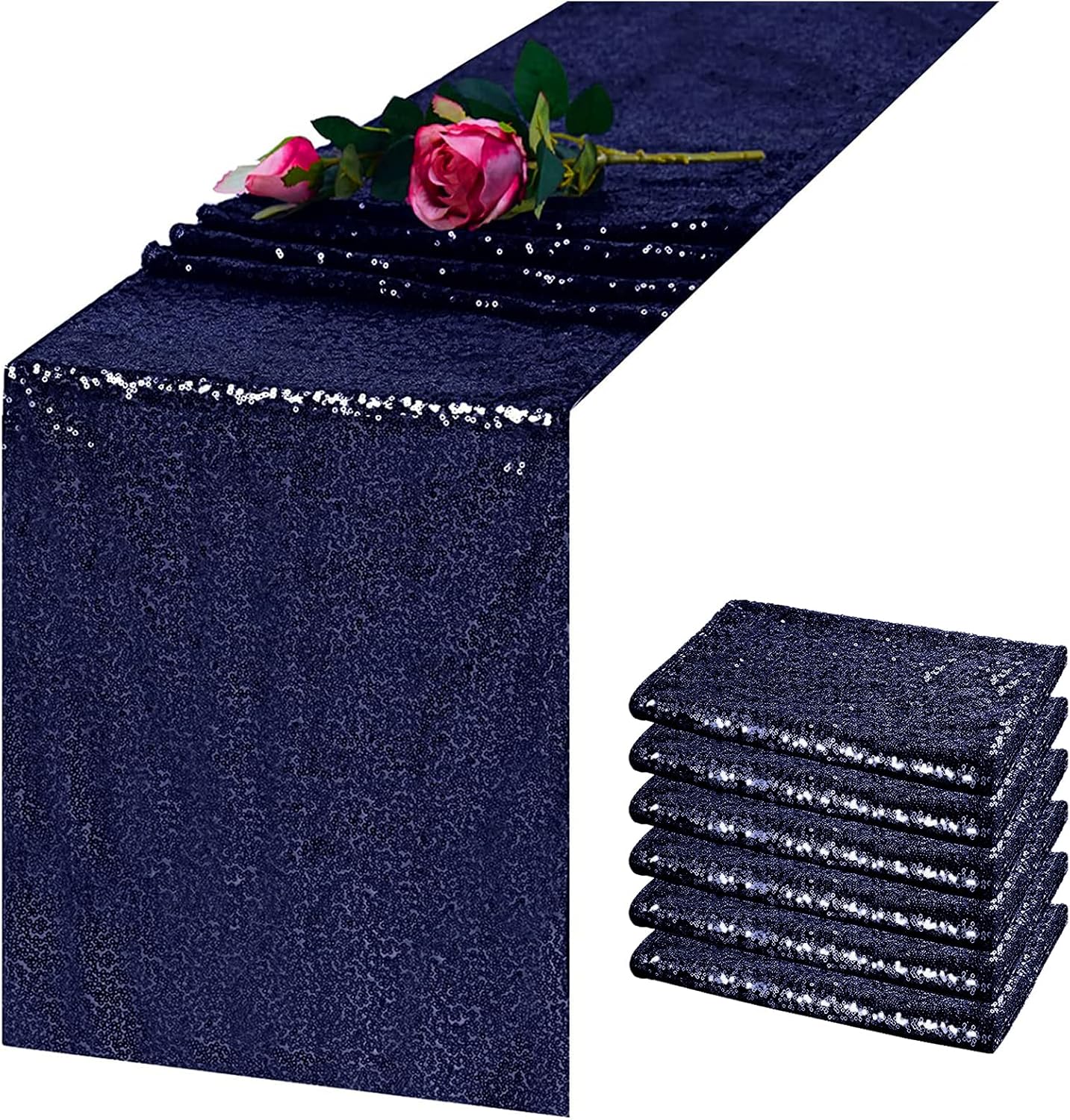 Navy Blue Sequin Table Runner 12x108 (choose color) rental - InflatableTX