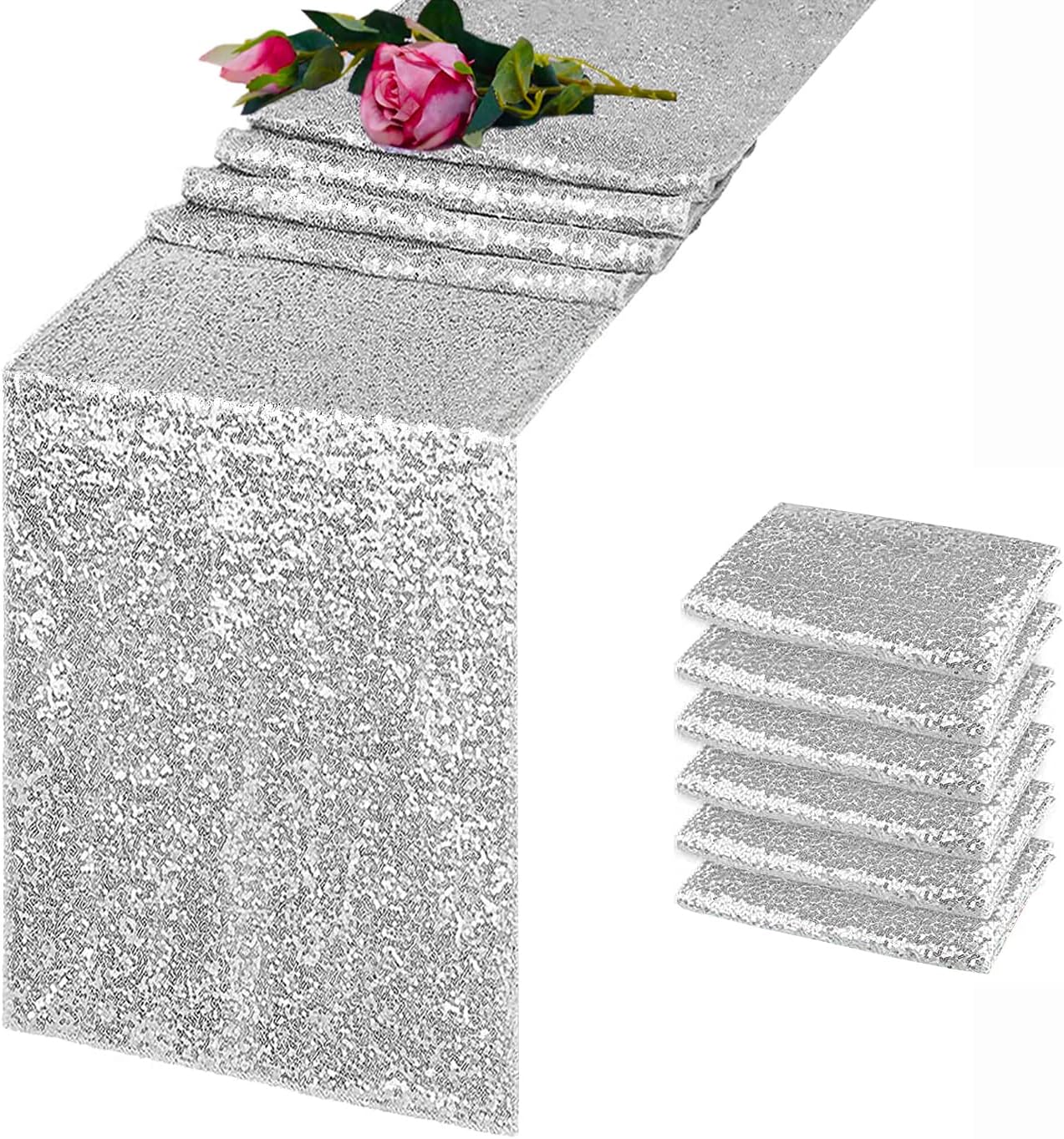 Silver Sequin Table Runner 12x108 (choose color) rental - InflatableTX